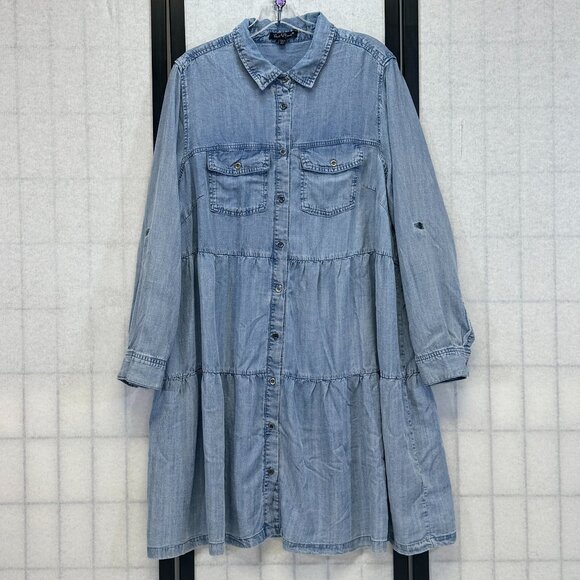 Velvet Heart Dresses & Skirts - Velvet Heart Bree Button Up Tiered Ruffled Chambray Shirt Dress 2X Drop Sleeve